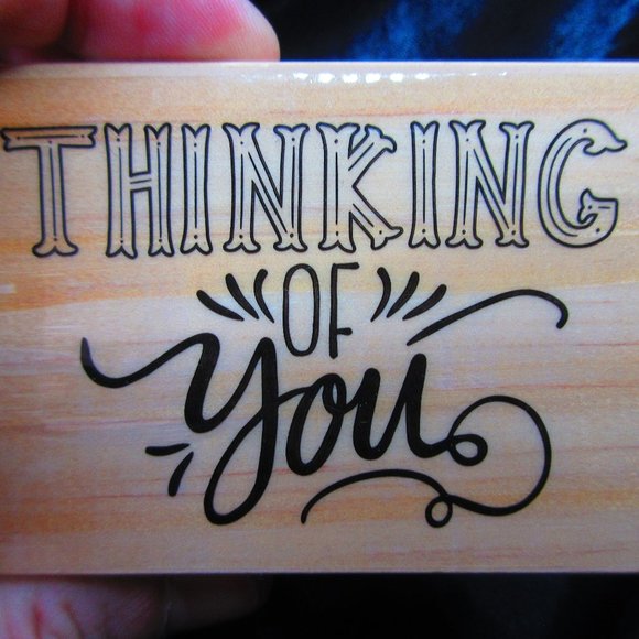 Thinking Of You Wood Mounted Stamp 2.25" X 3.25" - Picture 1 of 3